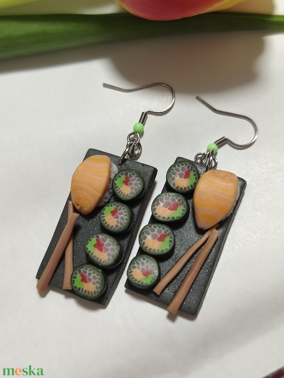 Sushi tál fülbevaló  - ékszer - fülbevaló - lógó fülbevaló - Meska.hu