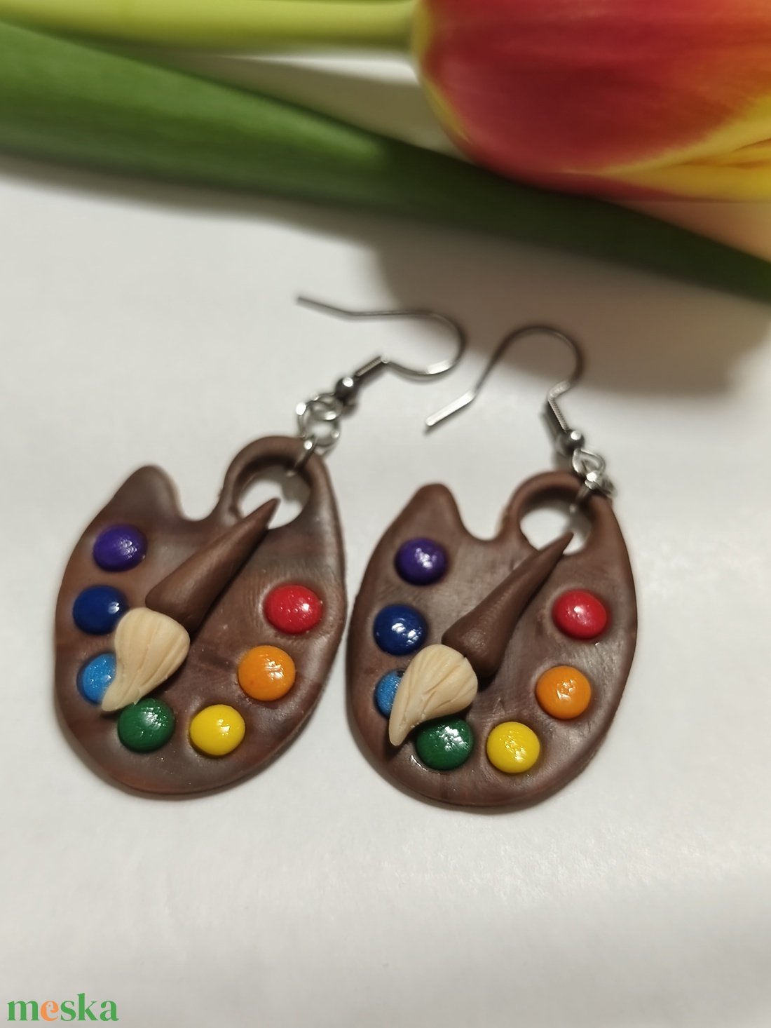 Festő paletta fülbevaló  - ékszer - fülbevaló - lógó fülbevaló - Meska.hu