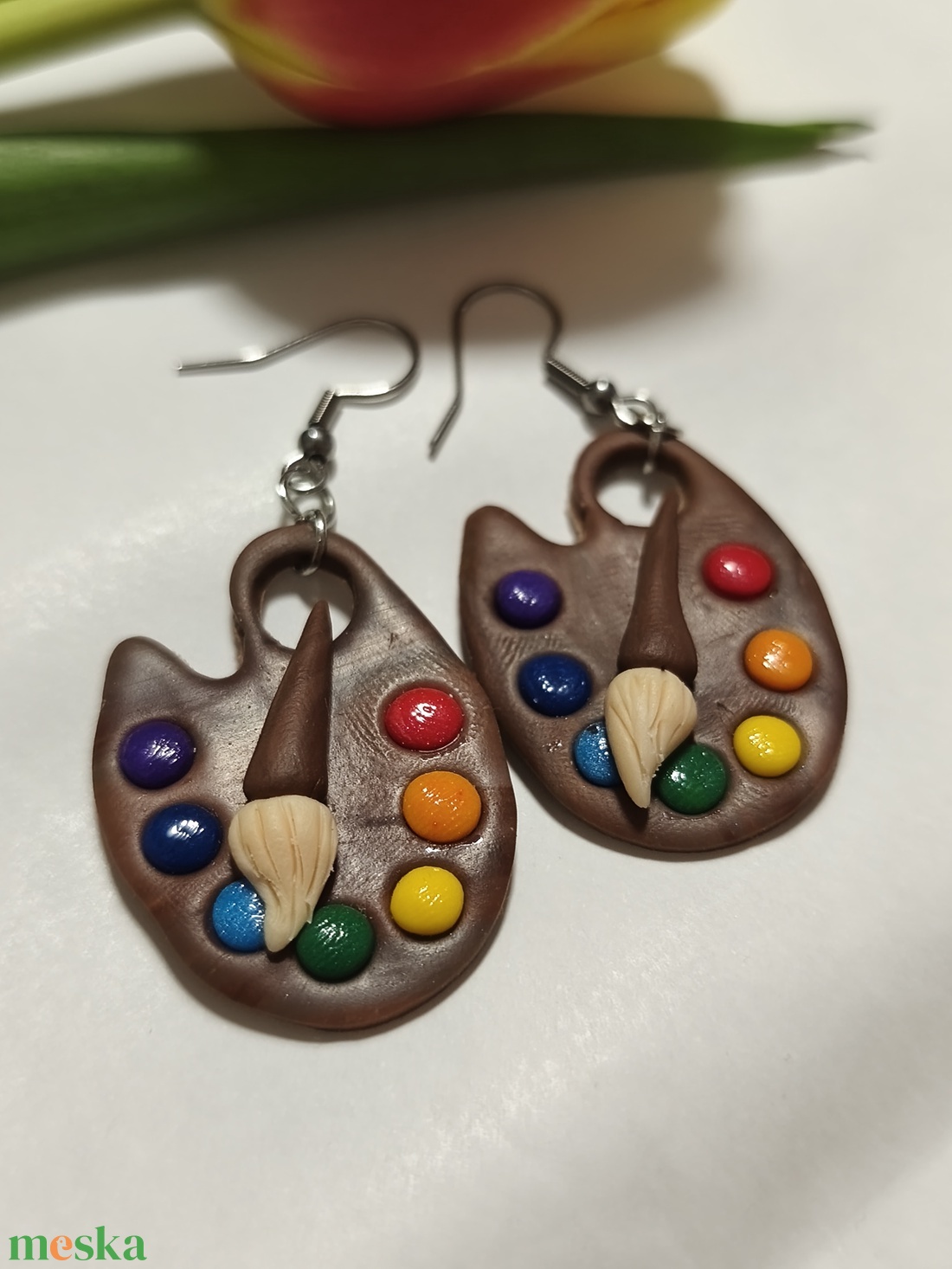 Festő paletta fülbevaló  - ékszer - fülbevaló - lógó fülbevaló - Meska.hu