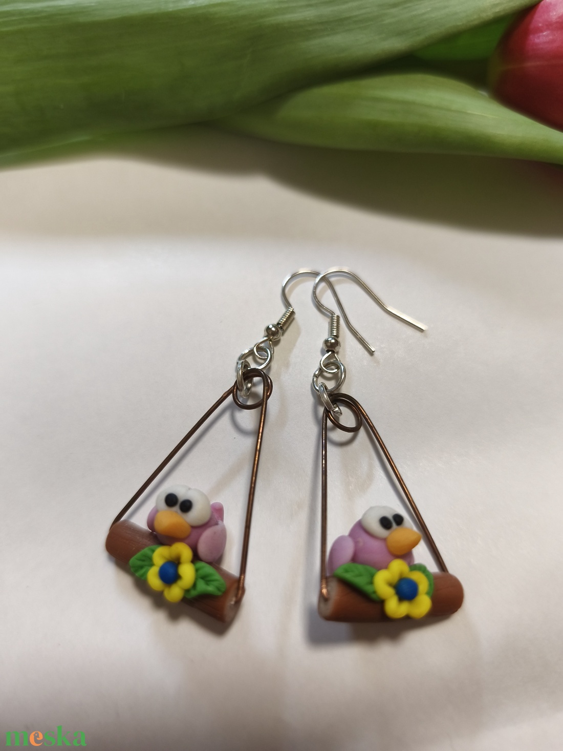 Hintázó madárka fülbevaló  - ékszer - fülbevaló - lógó fülbevaló - Meska.hu