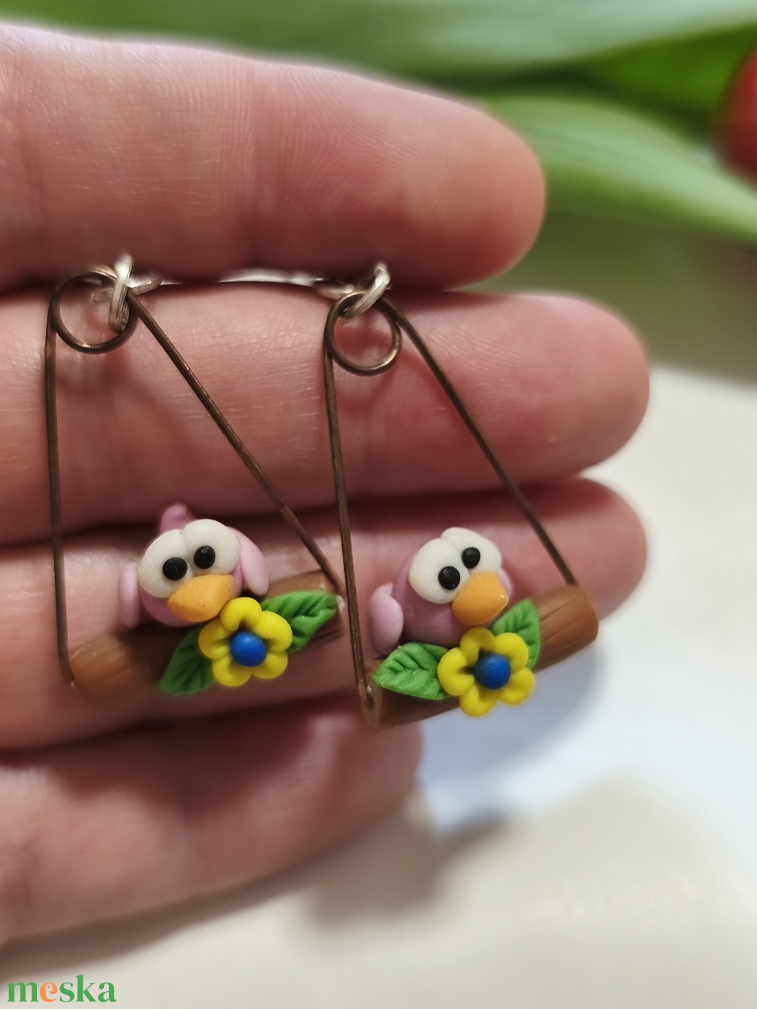 Hintázó madárka fülbevaló  - ékszer - fülbevaló - lógó fülbevaló - Meska.hu