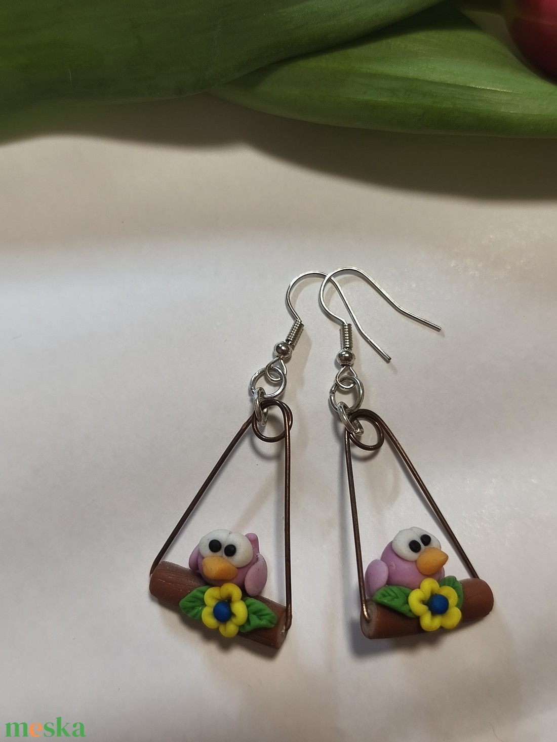 Hintázó madárka fülbevaló  - ékszer - fülbevaló - lógó fülbevaló - Meska.hu