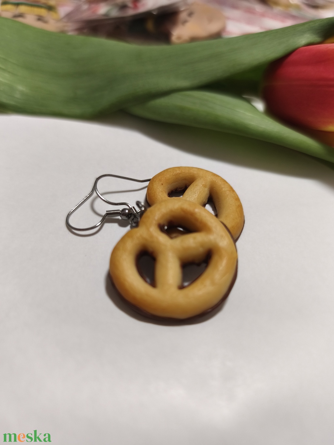 Csokis perec fülbevaló  - ékszer - fülbevaló - lógó fülbevaló - Meska.hu