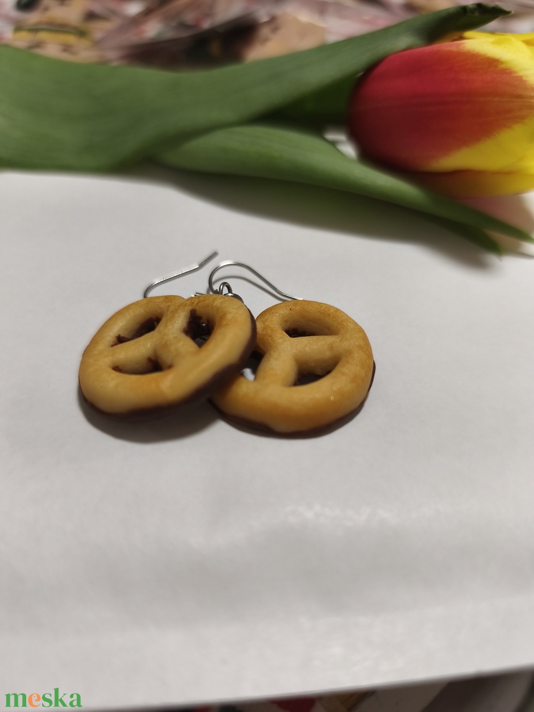 Csokis perec fülbevaló  - ékszer - fülbevaló - lógó fülbevaló - Meska.hu