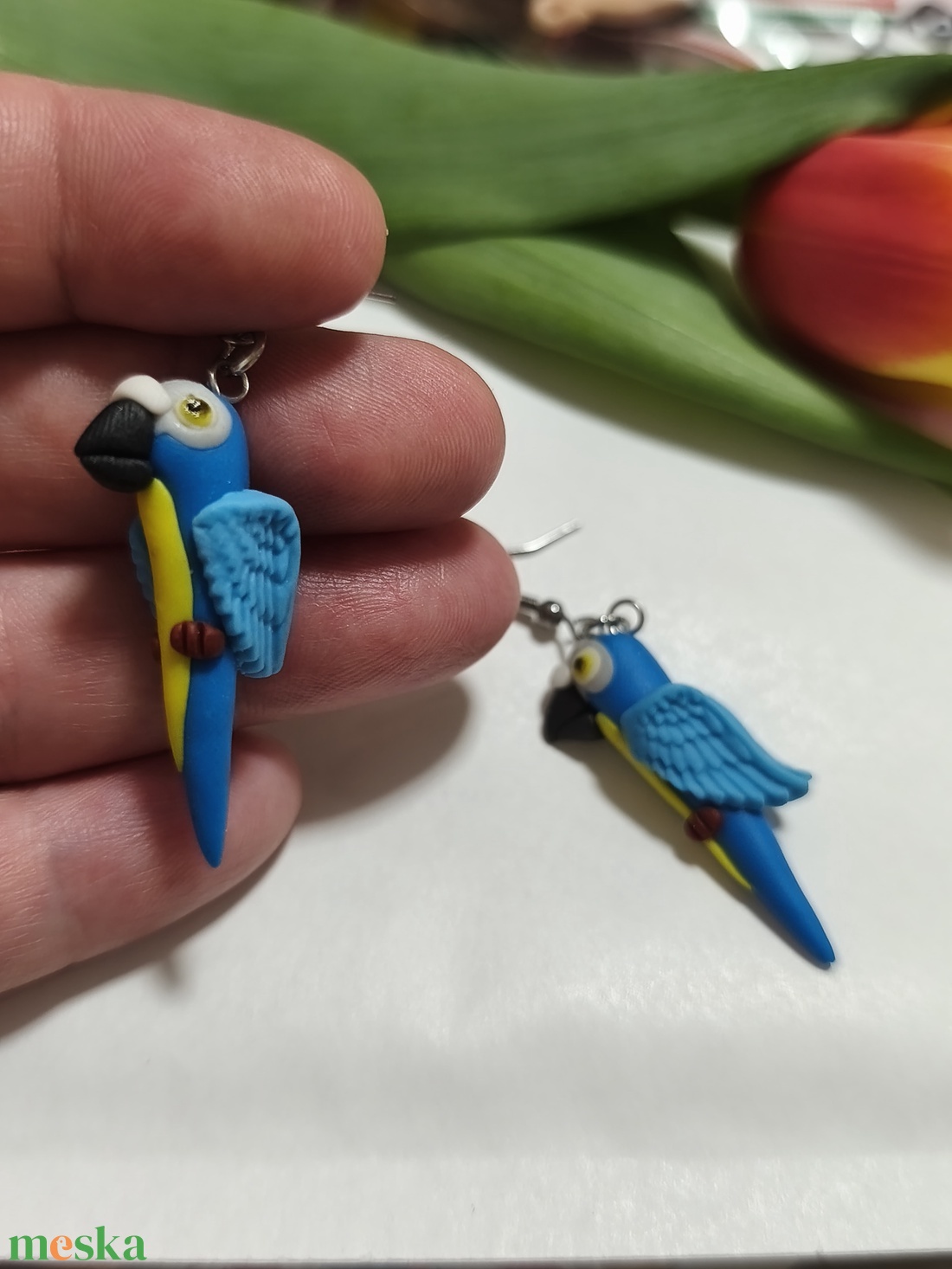 Ara papagály fülbevaló  - ékszer - fülbevaló - lógó fülbevaló - Meska.hu