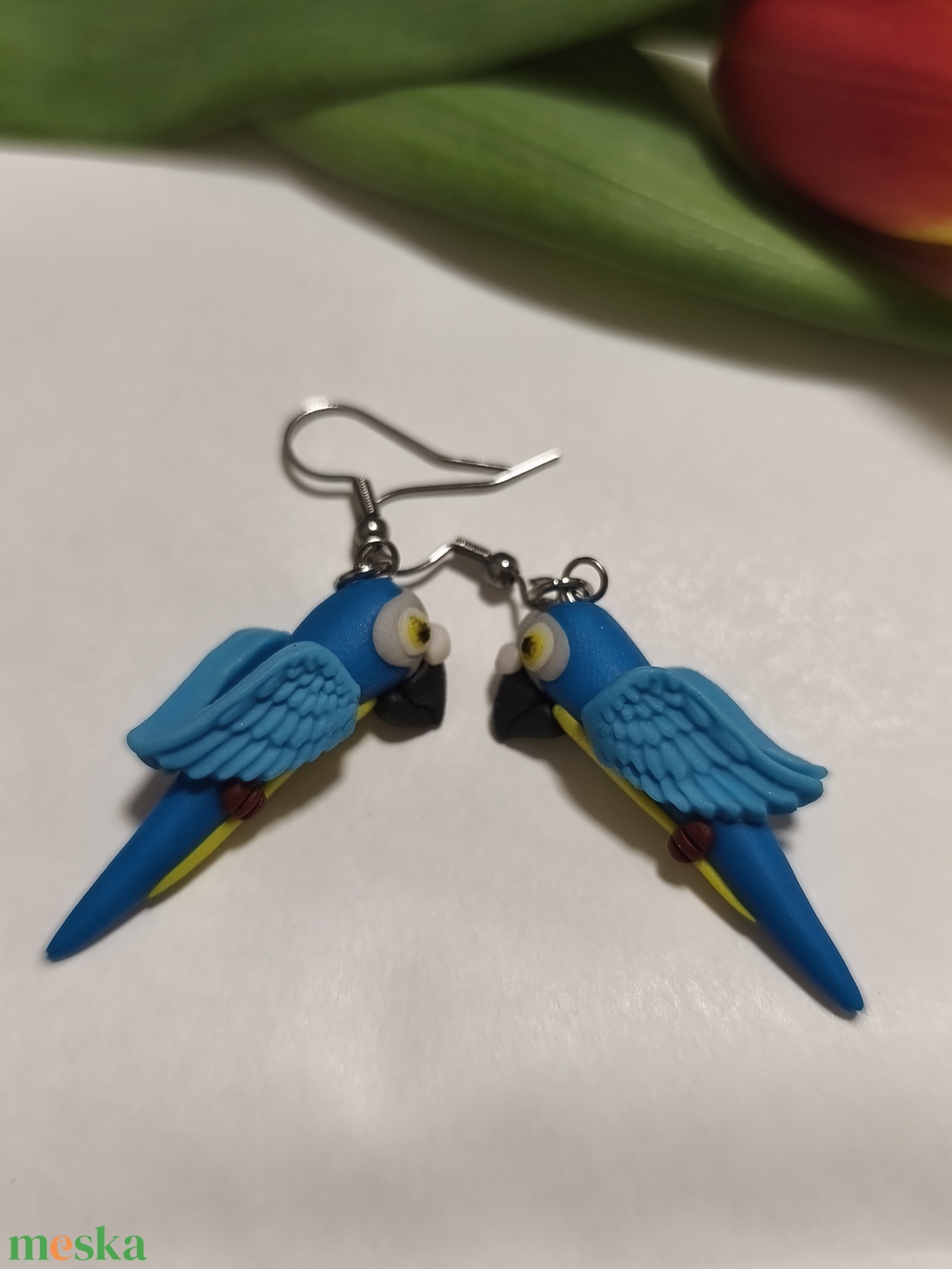 Ara papagály fülbevaló  - ékszer - fülbevaló - lógó fülbevaló - Meska.hu