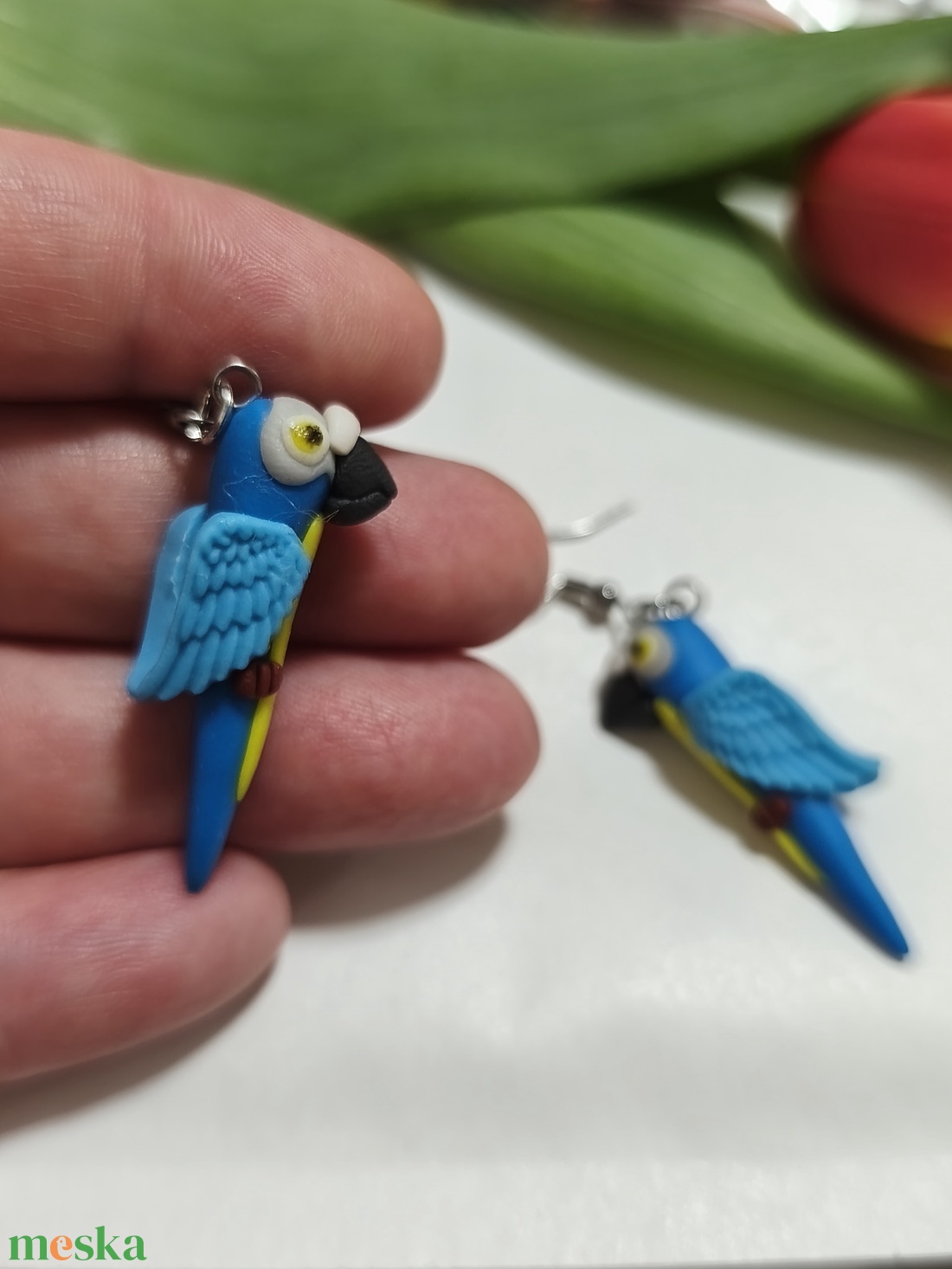 Ara papagály fülbevaló  - ékszer - fülbevaló - lógó fülbevaló - Meska.hu