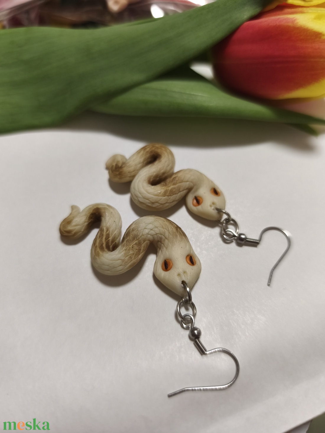 Kígyó fülbevaló  - ékszer - fülbevaló - lógó fülbevaló - Meska.hu