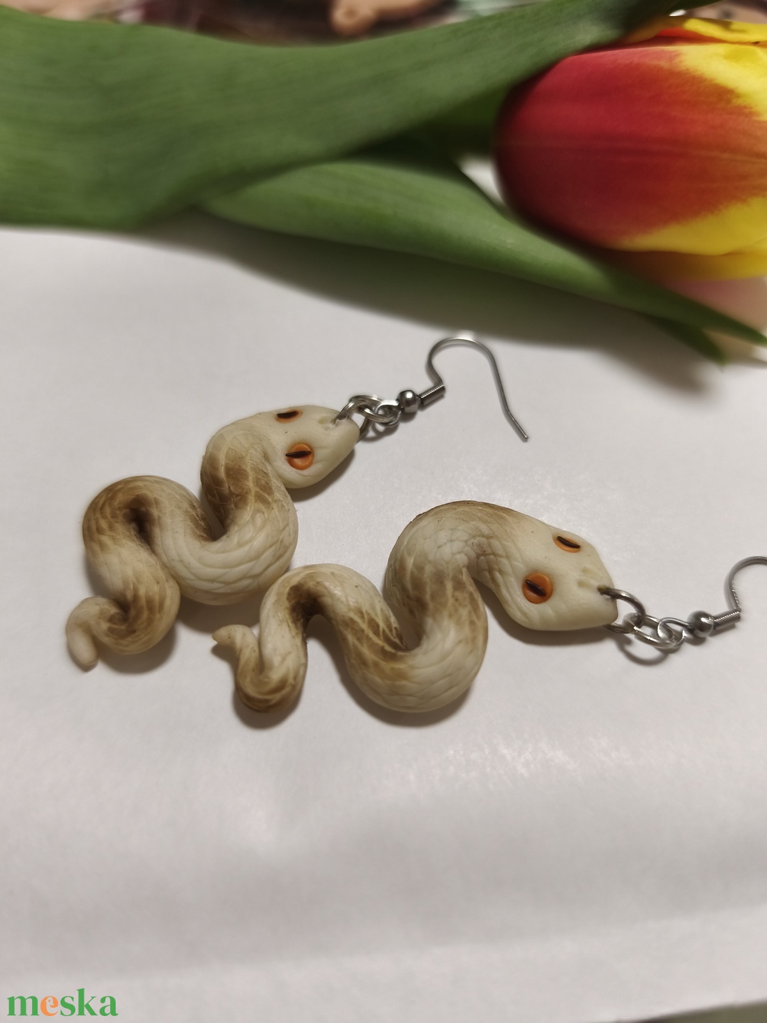 Kígyó fülbevaló  - ékszer - fülbevaló - lógó fülbevaló - Meska.hu