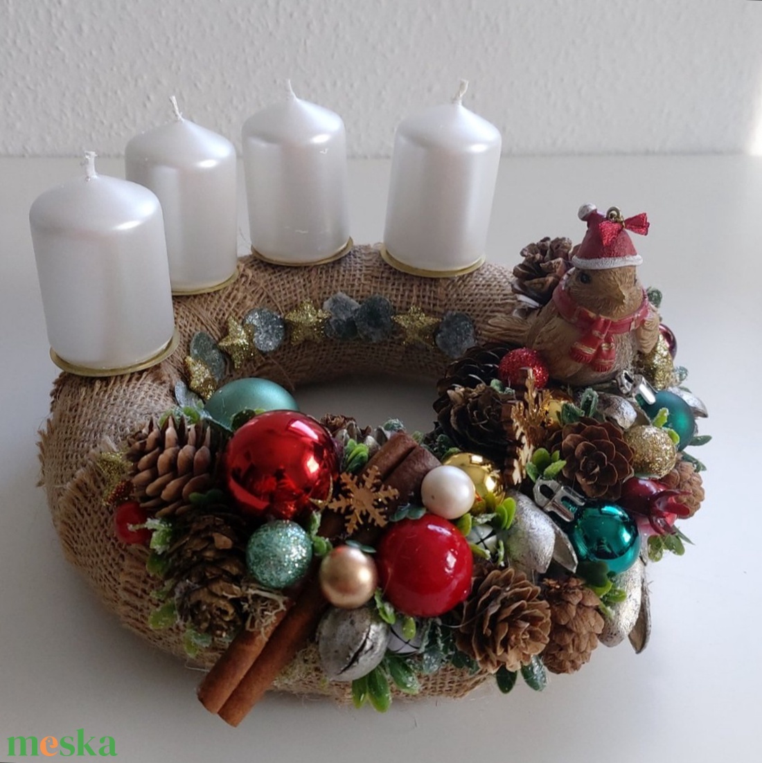 Madárdíszes adventi koszorú - karácsony - adventi díszek - adventi koszorú - Meska.hu