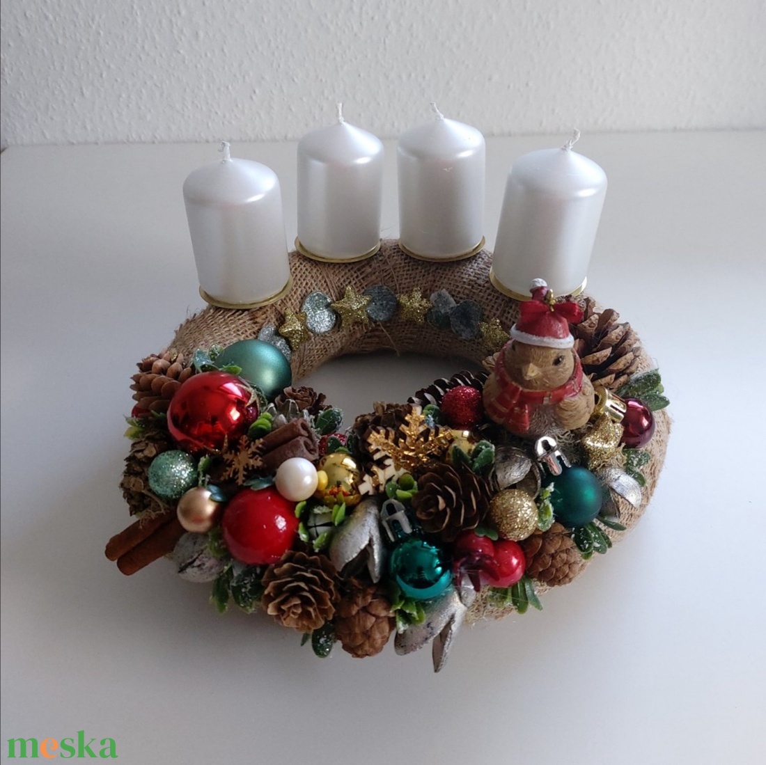 Madárdíszes adventi koszorú - karácsony - adventi díszek - adventi koszorú - Meska.hu