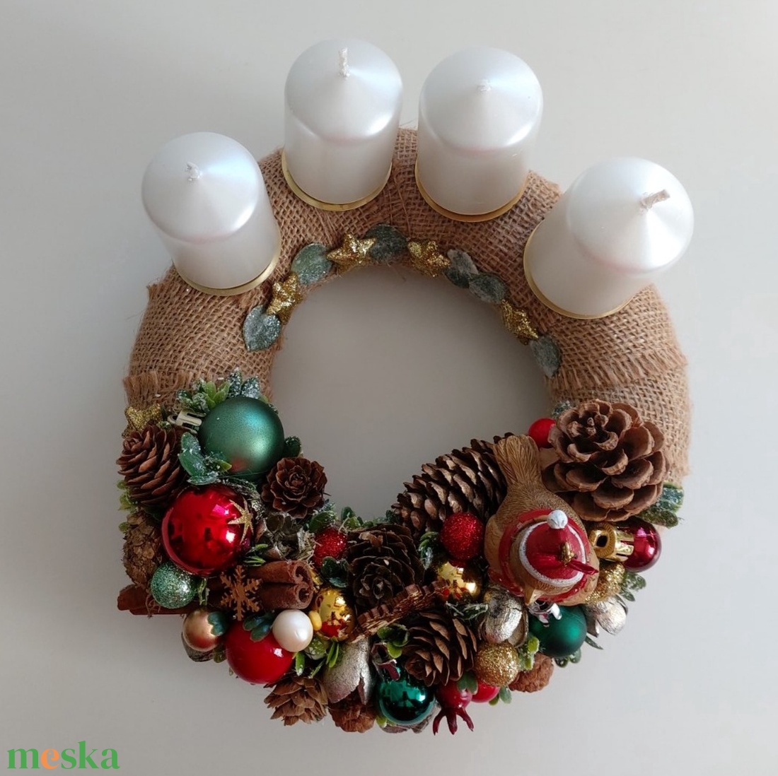 Madárdíszes adventi koszorú - karácsony - adventi díszek - adventi koszorú - Meska.hu