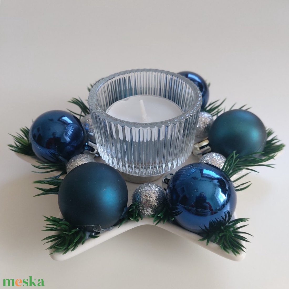 Kék és ezüst díszes karácsonyi mécsestartó - karácsony - karácsonyi lakásdekoráció - ünnepi asztaldekoráció - Meska.hu Kék és ezüst díszes karácsonyi mécsestartó - karácsony - karácsonyi lakásdekoráció - ünnepi asztaldekoráció - Meska.hu