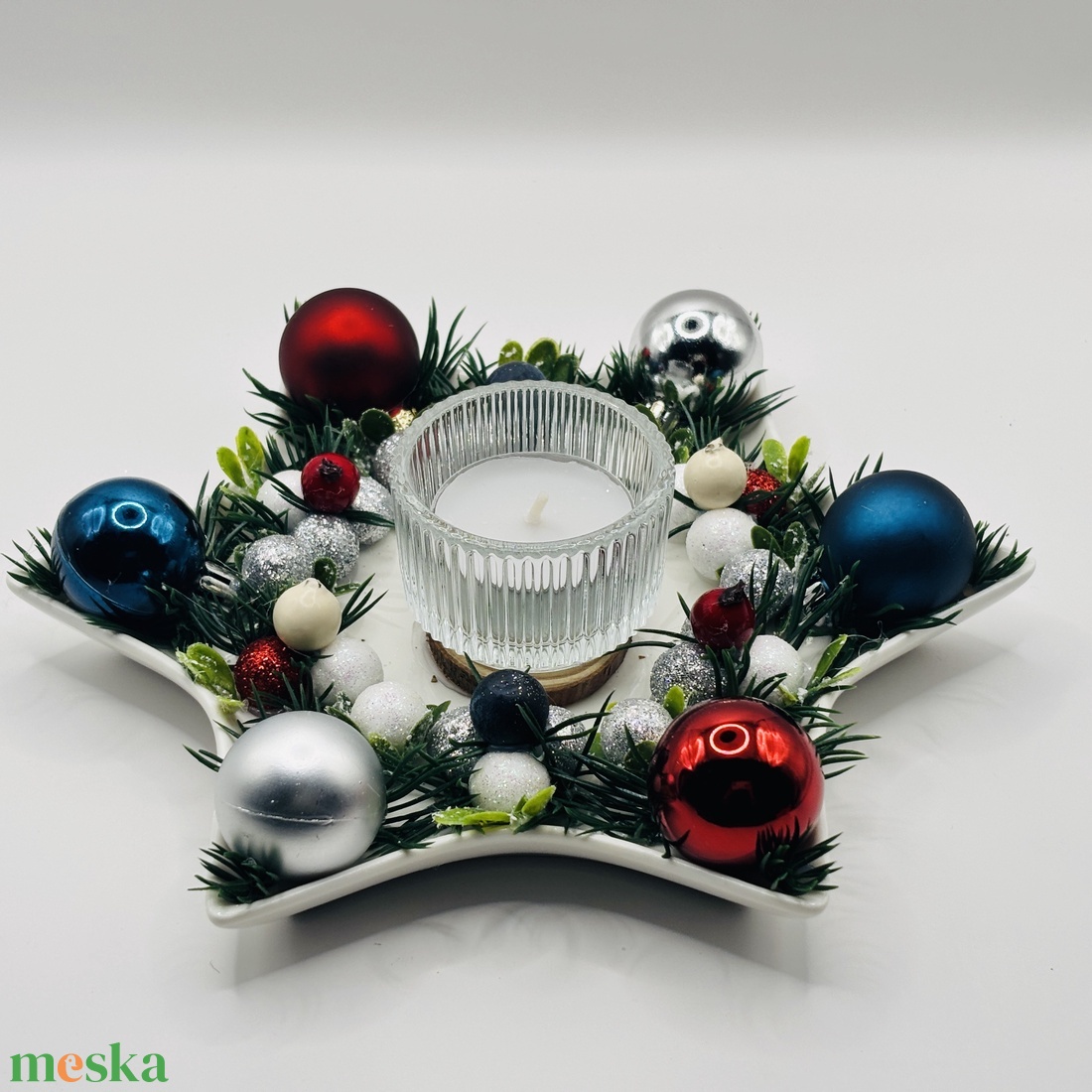 Karácsonyi asztaldísz a Patriots színeiben  - karácsony - karácsonyi lakásdekoráció - ünnepi asztaldekoráció - Meska.hu