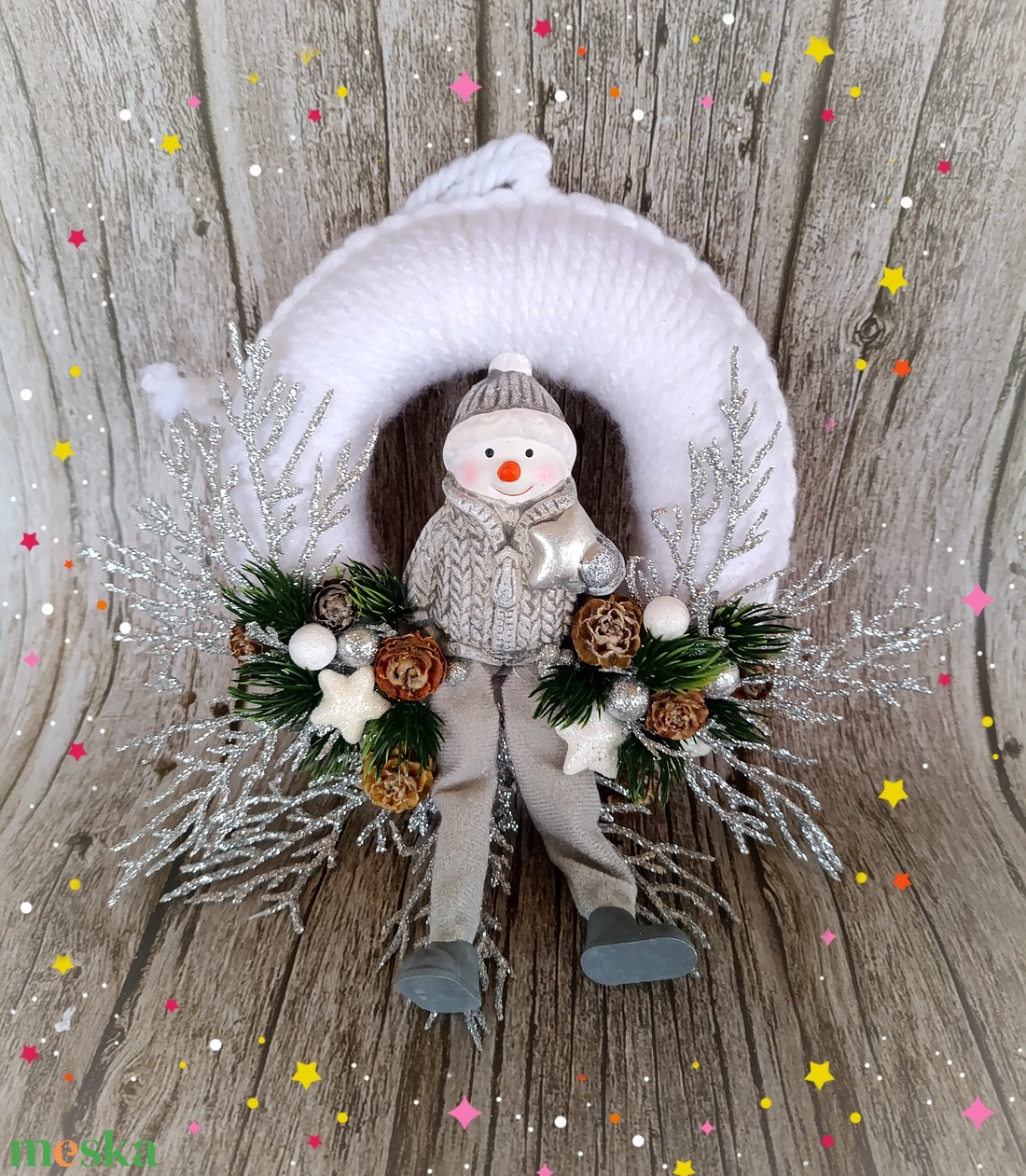 Karácsonyi hóemberes ajtódísz  - karácsony - adventi díszek - adventi ajtódísz - Meska.hu