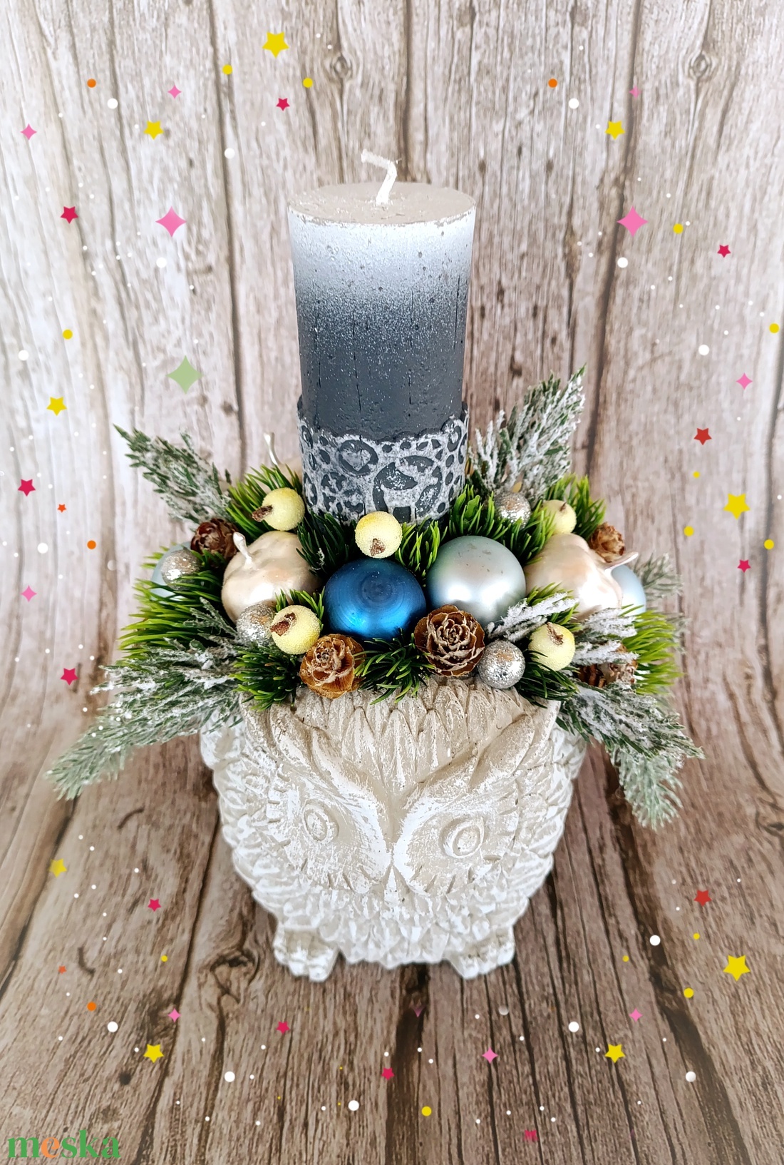 Baglyos karácsonyi asztaldísz  - karácsony - adventi díszek - adventi asztaldísz - Meska.hu