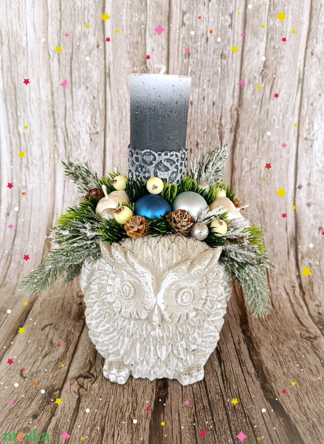 Baglyos karácsonyi asztaldísz  - karácsony - adventi díszek - adventi asztaldísz - Meska.hu