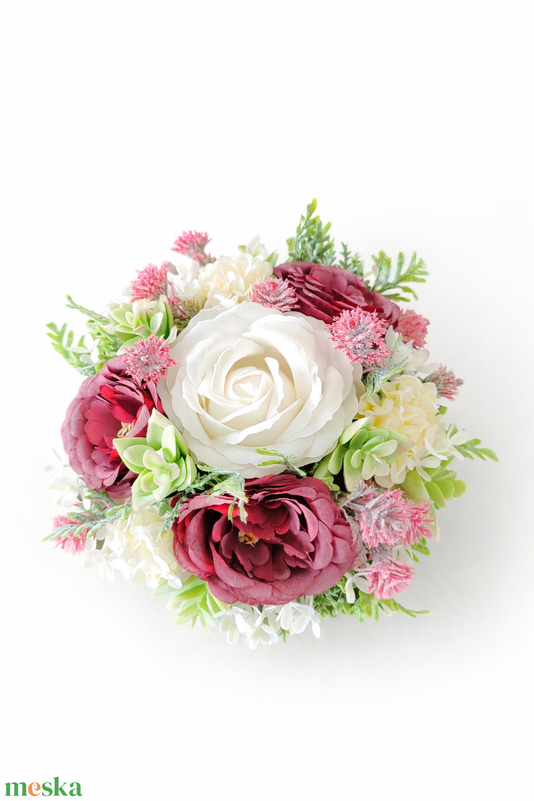 Bordó rózsás asztaldísz zöld dobozban - otthon & életmód - dekoráció - asztal és polc dekoráció - asztaldísz - Meska.hu