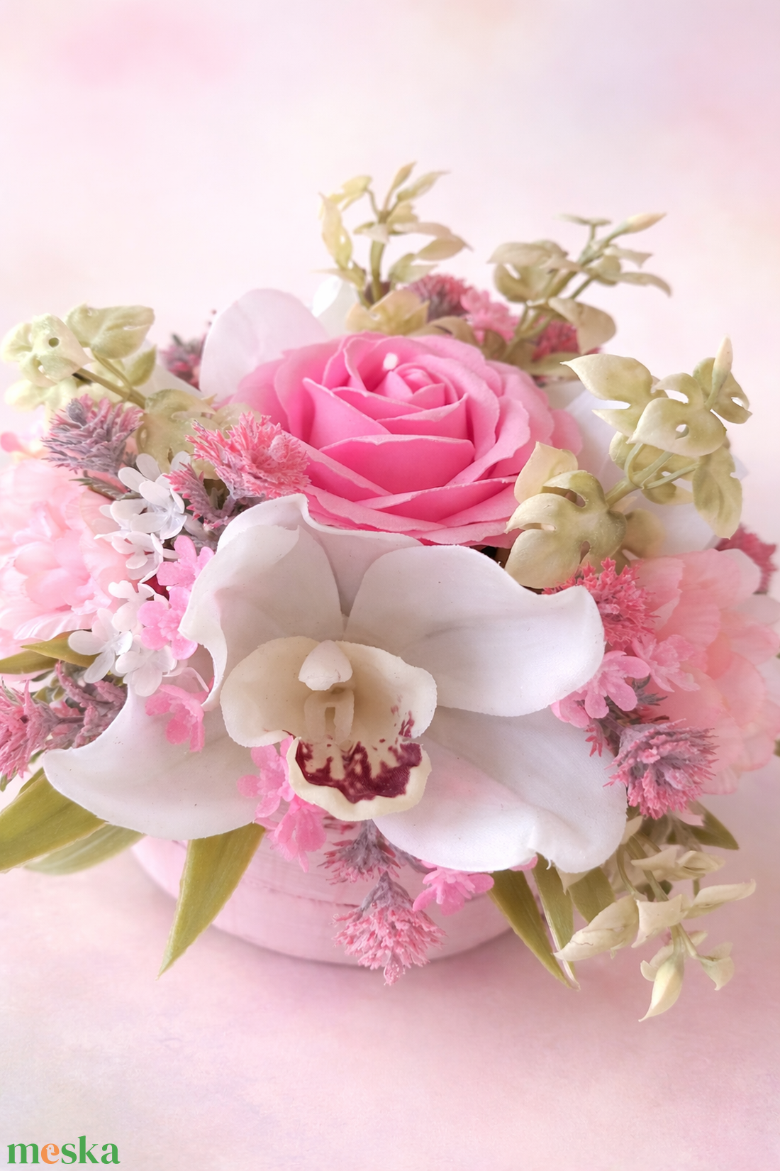 Rózsás virágbox orchideával � elegáns asztaldísz - otthon & életmód - dekoráció - asztal és polc dekoráció - asztaldísz - Meska.hu