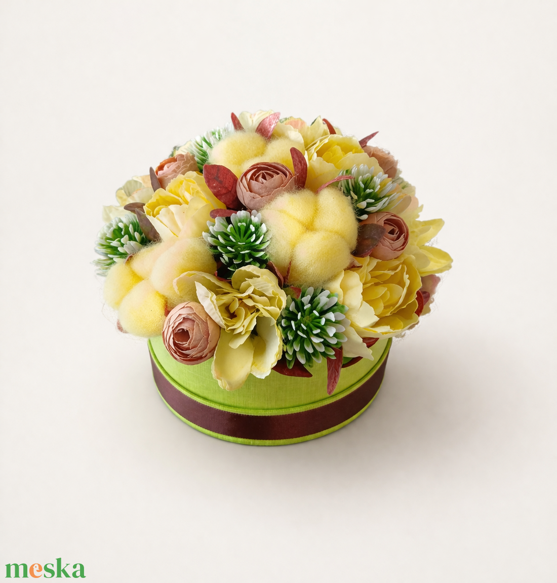 Sárga-zöld virágbox - otthon & életmód - dekoráció - asztal és polc dekoráció - asztaldísz - Meska.hu