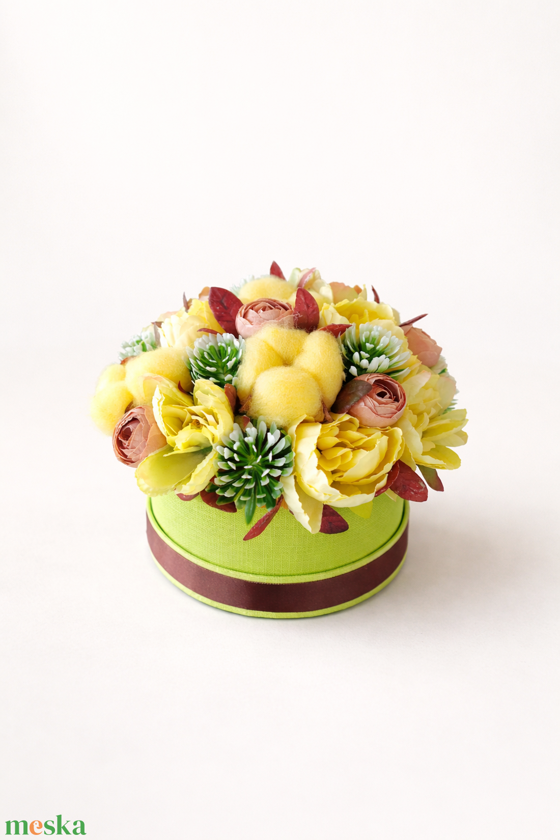 Sárga-zöld virágbox - otthon & életmód - dekoráció - asztal és polc dekoráció - asztaldísz - Meska.hu