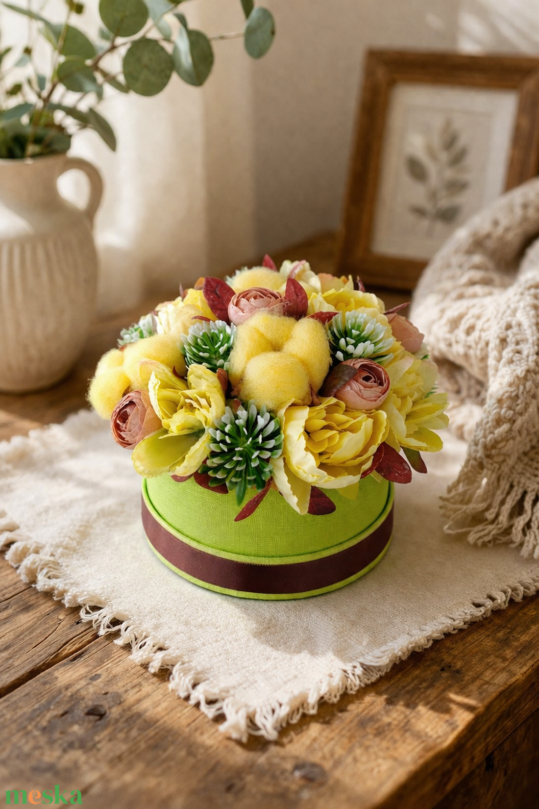 Sárga-zöld virágbox - otthon & életmód - dekoráció - asztal és polc dekoráció - asztaldísz - Meska.hu