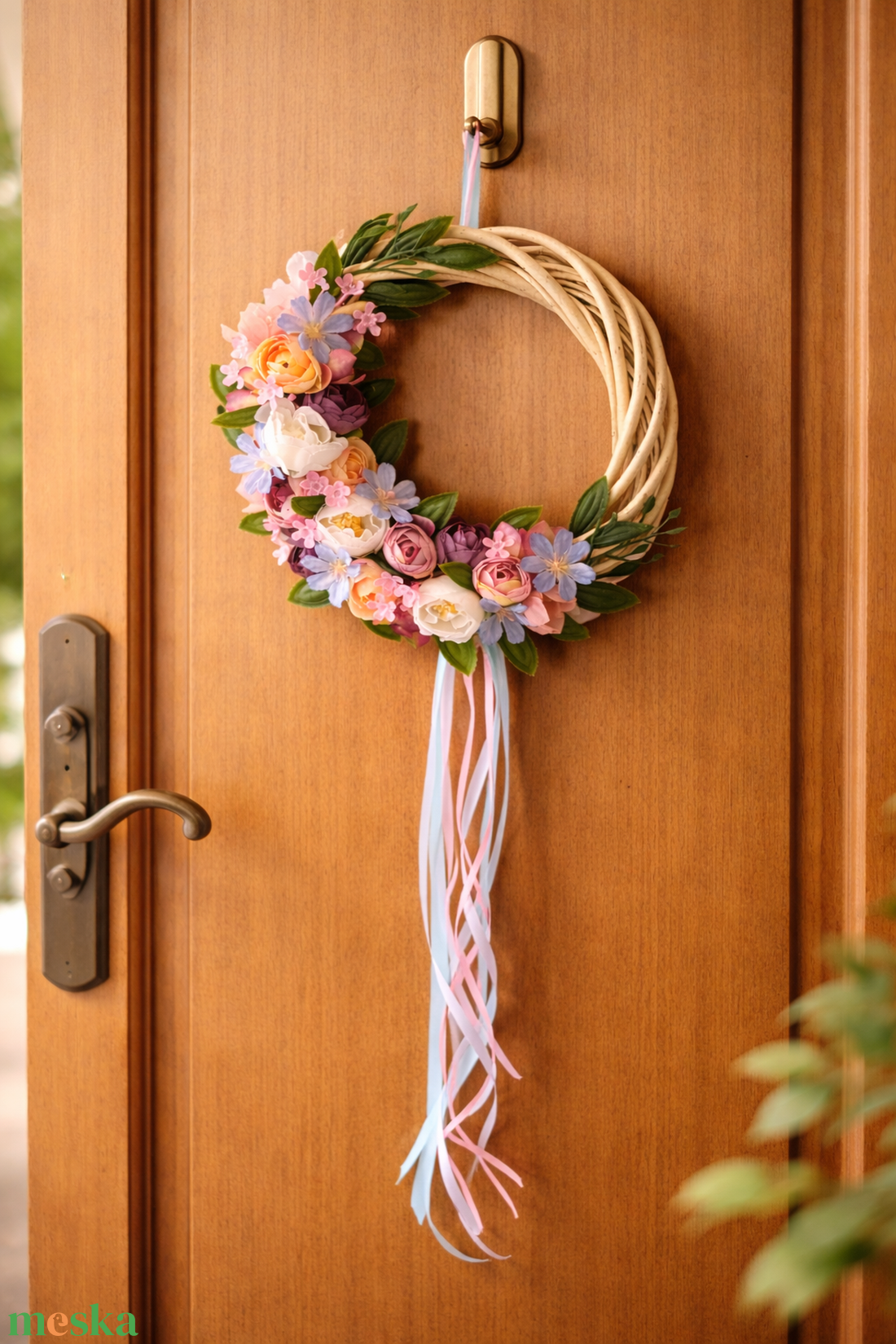 Tavaszi pasztell virágkoszorú � romantikus ajtódísz (22 cm) - otthon & életmód - dekoráció - ajtó- és ablak dekoráció - ablakdísz - Meska.hu