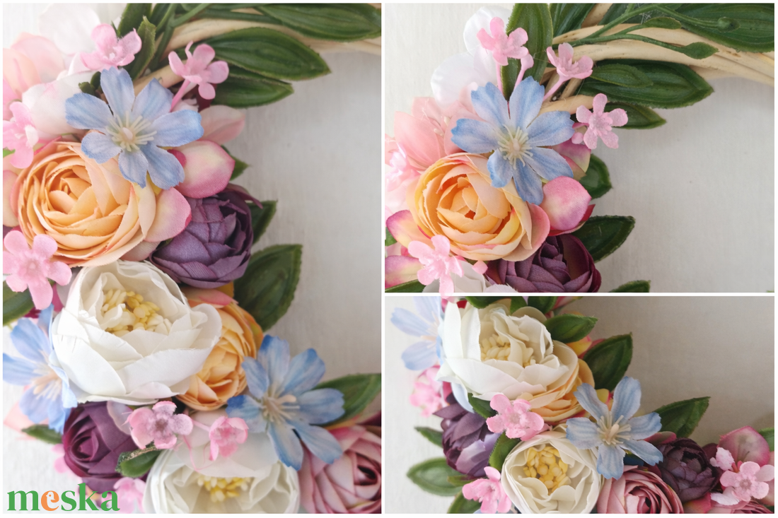 Tavaszi pasztell virágkoszorú � romantikus ajtódísz (22 cm) - otthon & életmód - dekoráció - ajtó- és ablak dekoráció - ablakdísz - Meska.hu