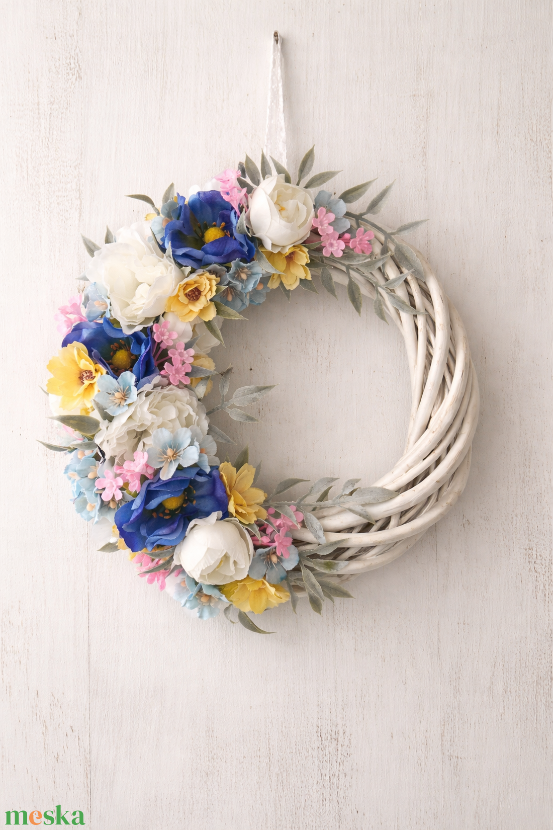 Tavaszi virágos ajtódísz � pasztell koszorú (22 cm) - otthon & életmód - dekoráció - ajtó- és ablak dekoráció - ablakdísz - Meska.hu