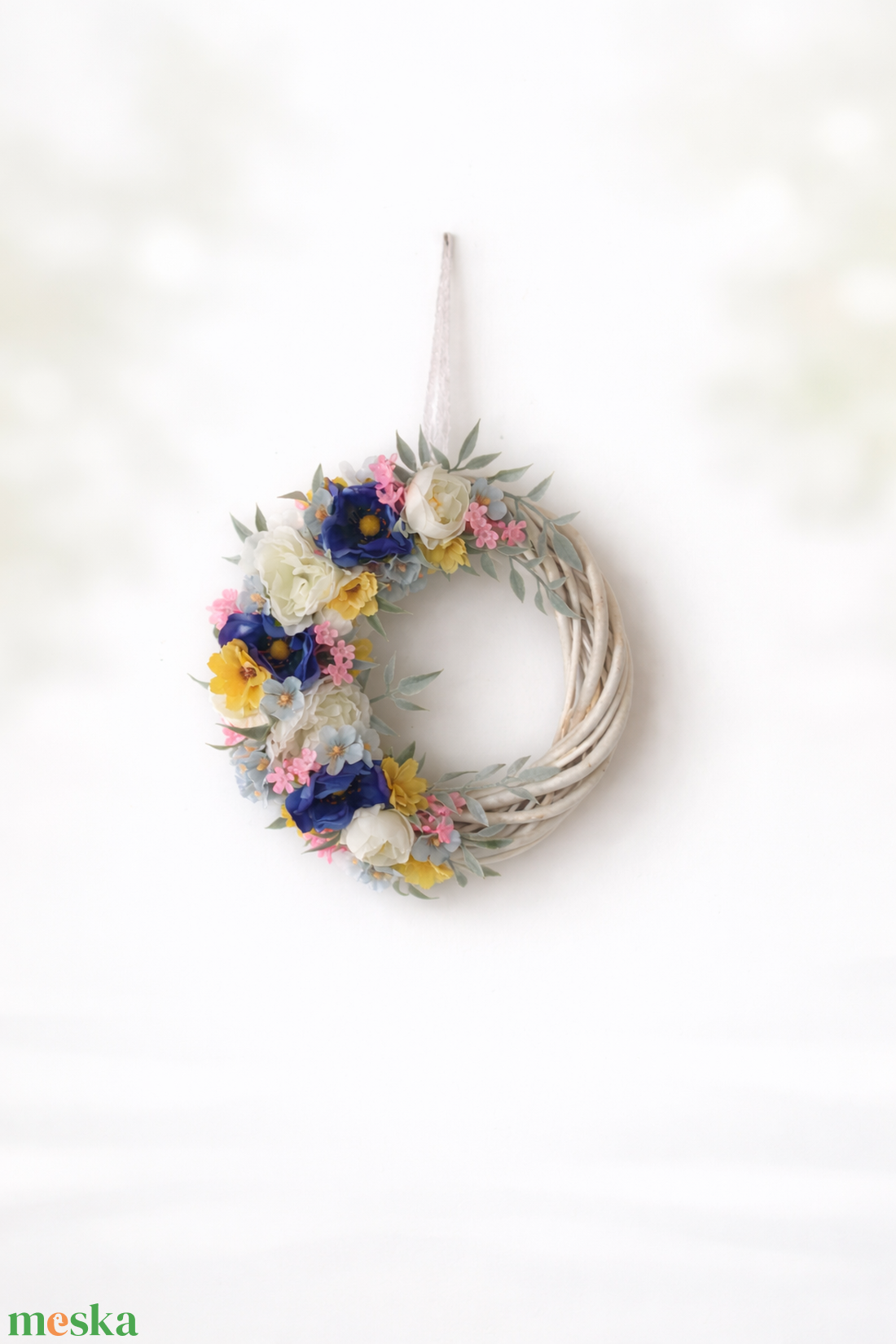 Tavaszi virágos ajtódísz � pasztell koszorú (22 cm) - otthon & életmód - dekoráció - ajtó- és ablak dekoráció - ablakdísz - Meska.hu