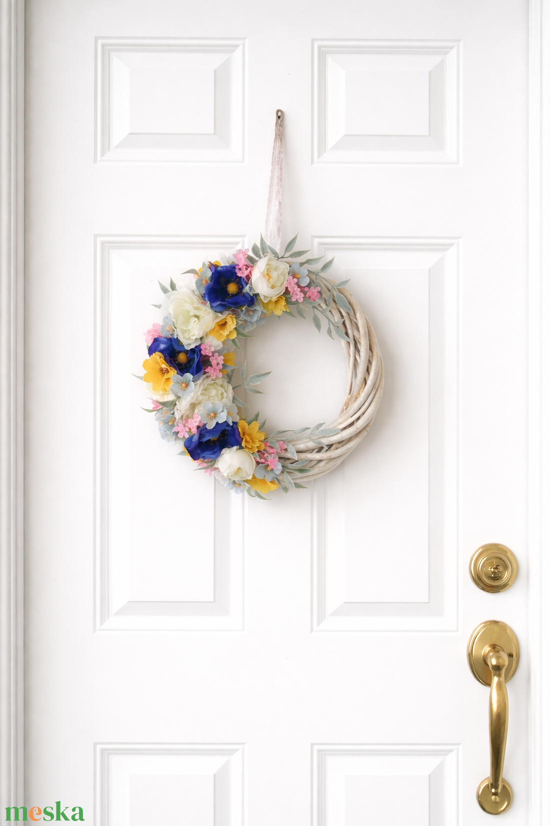 Tavaszi virágos ajtódísz � pasztell koszorú (22 cm) - otthon & életmód - dekoráció - ajtó- és ablak dekoráció - ablakdísz - Meska.hu