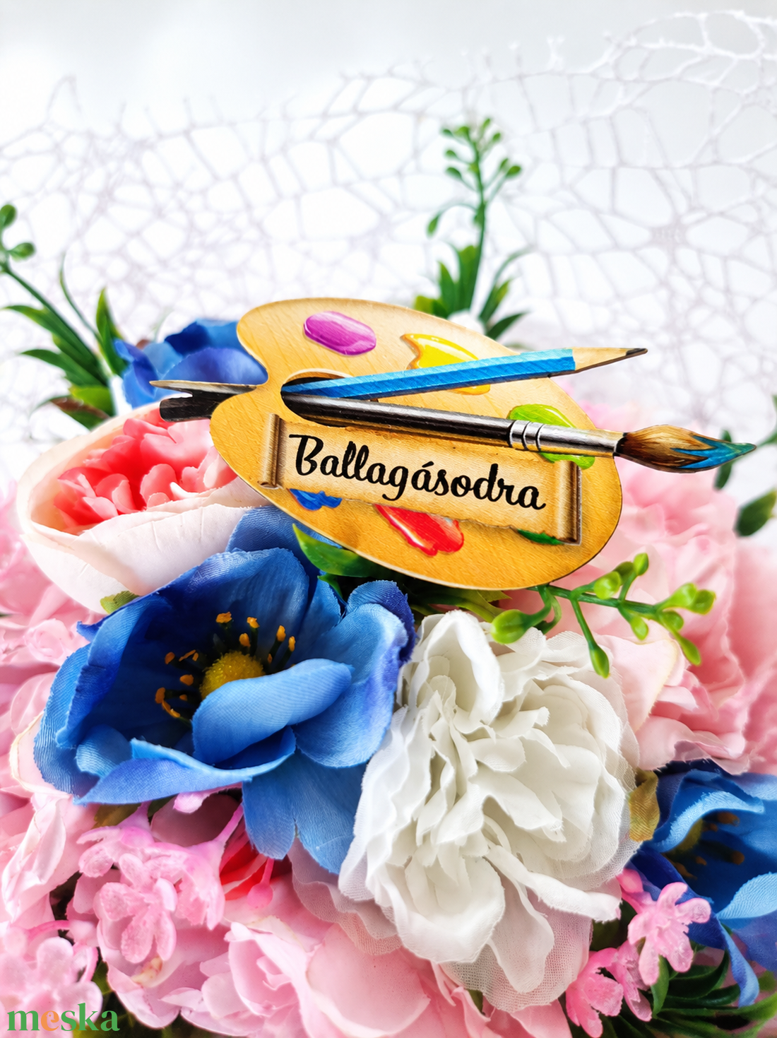 Ballagási csokor festőpalettás dísszel  - otthon & életmód - dekoráció - asztal és polc dekoráció - asztaldísz - Meska.hu