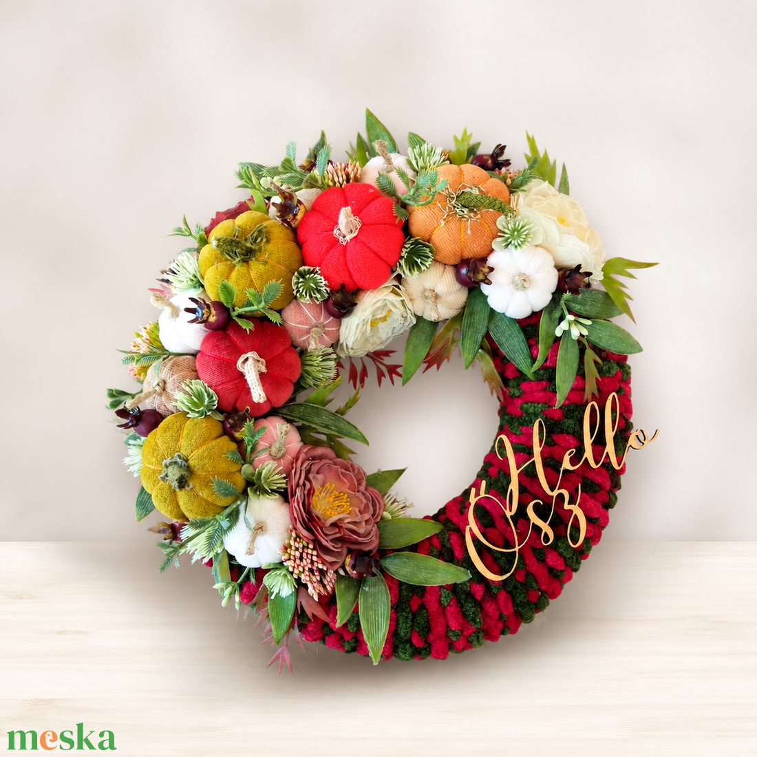 Őszi horgolt ajtódísz � Hello Ősz felirattal (24 cm) - otthon & életmód - dekoráció - ajtó- és ablak dekoráció - ajtódísz & kopogtató - Meska.hu