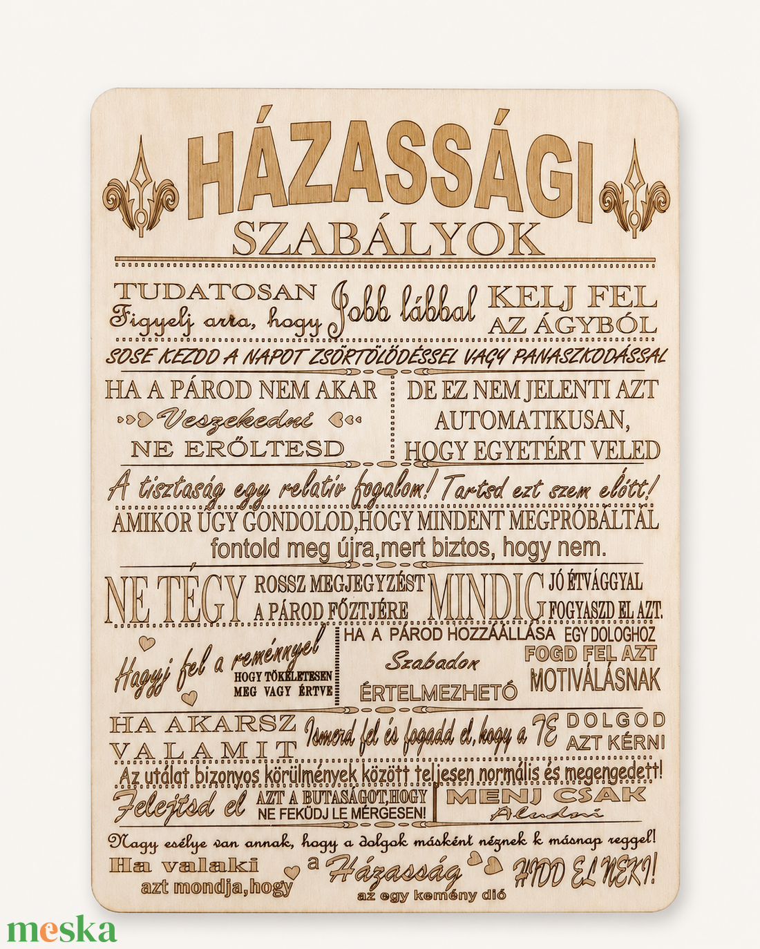 Házassági szabályok � gravírozott fatábla - otthon & életmód - dekoráció - kép & falikép - táblakép - Meska.hu