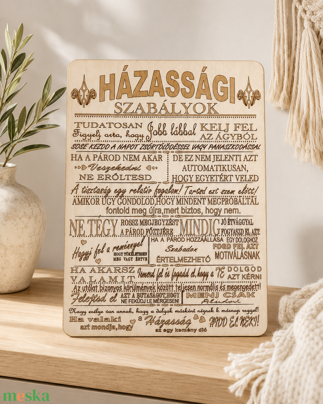 Házassági szabályok � gravírozott fatábla - otthon & életmód - dekoráció - kép & falikép - táblakép - Meska.hu