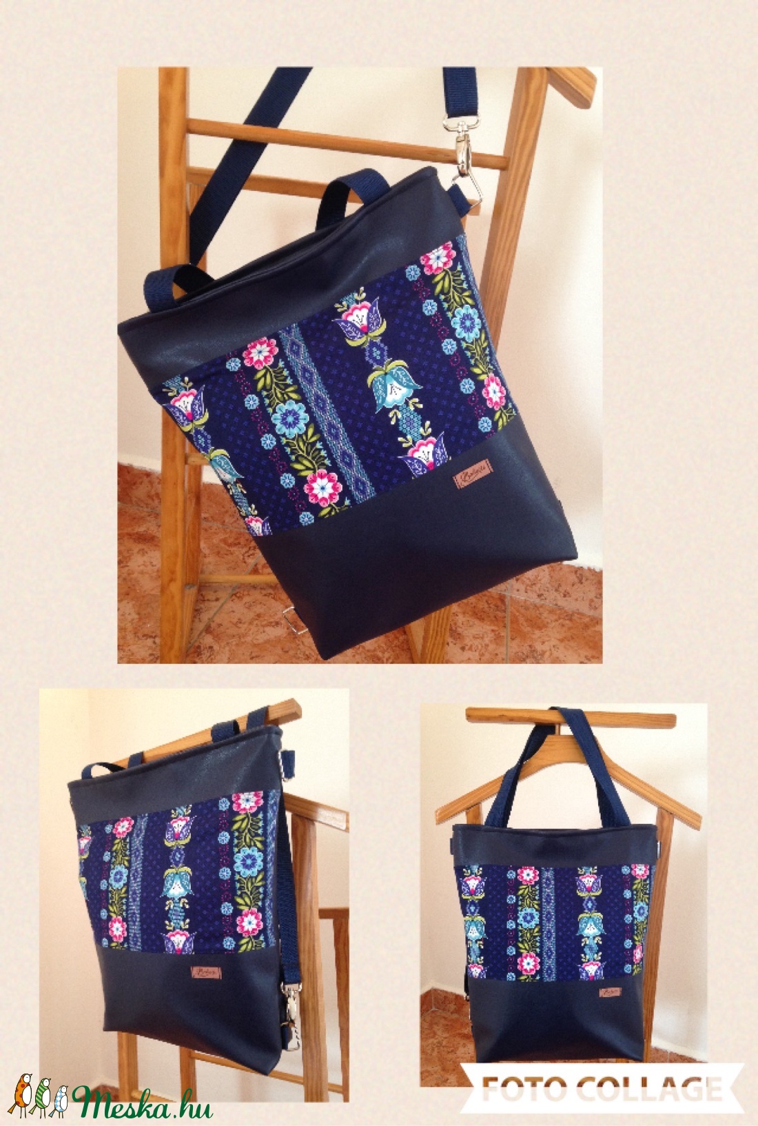 3in1 táska kék- magyaros minta -  - Meska.hu