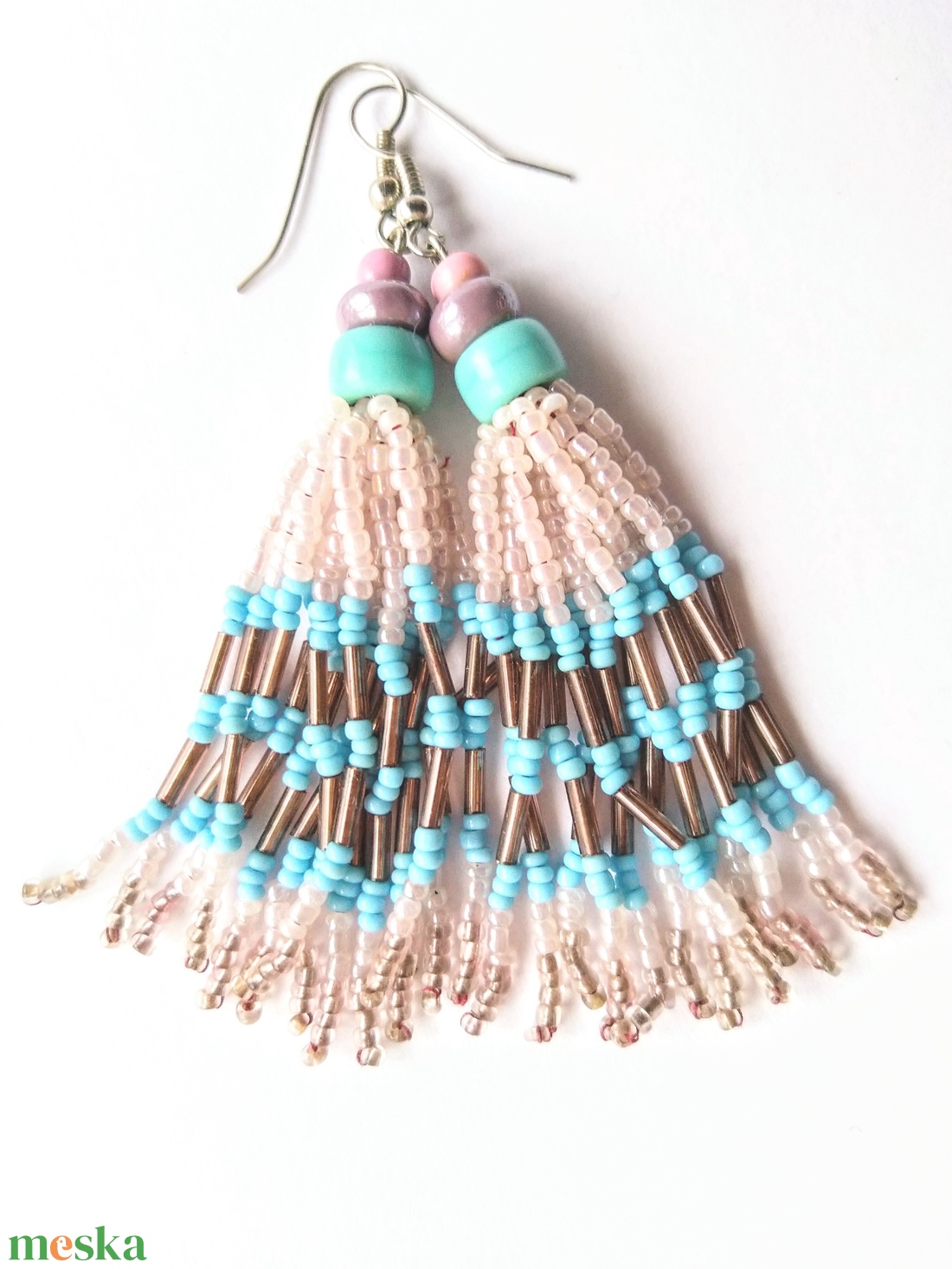 Kék gyöngyház és lila fürtüs gyöngy fülbevaló  - ékszer - fülbevaló - csillár fülbevaló - Meska.hu