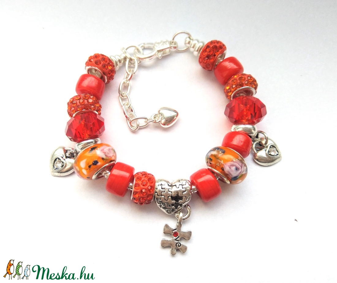 Piros - narancs szerelem Pandora stílusú charm karkötő Valentin napra - szív, szivecskés, love puzzle - ékszer - karkötő - charm karkötő - Meska.hu Piros - narancs szerelem Pandora stílusú charm karkötő Valentin napra - szív, szivecskés, love puzzle - ékszer - karkötő - charm karkötő - Meska.hu
