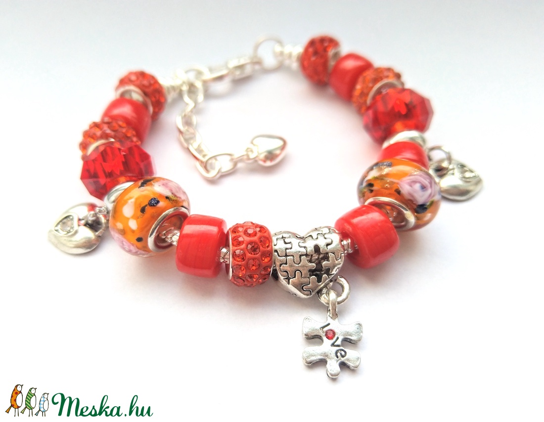 Piros - narancs szerelem Pandora stílusú charm karkötő Valentin napra - szív, szivecskés, love puzzle - ékszer - karkötő - charm karkötő - Meska.hu Piros - narancs szerelem Pandora stílusú charm karkötő Valentin napra - szív, szivecskés, love puzzle - ékszer - karkötő - charm karkötő - Meska.hu