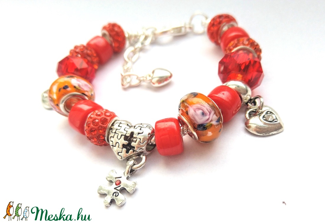 Piros - narancs szerelem Pandora stílusú charm karkötő Valentin napra - szív, szivecskés, love puzzle - ékszer - karkötő - charm karkötő - Meska.hu Piros - narancs szerelem Pandora stílusú charm karkötő Valentin napra - szív, szivecskés, love puzzle - ékszer - karkötő - charm karkötő - Meska.hu