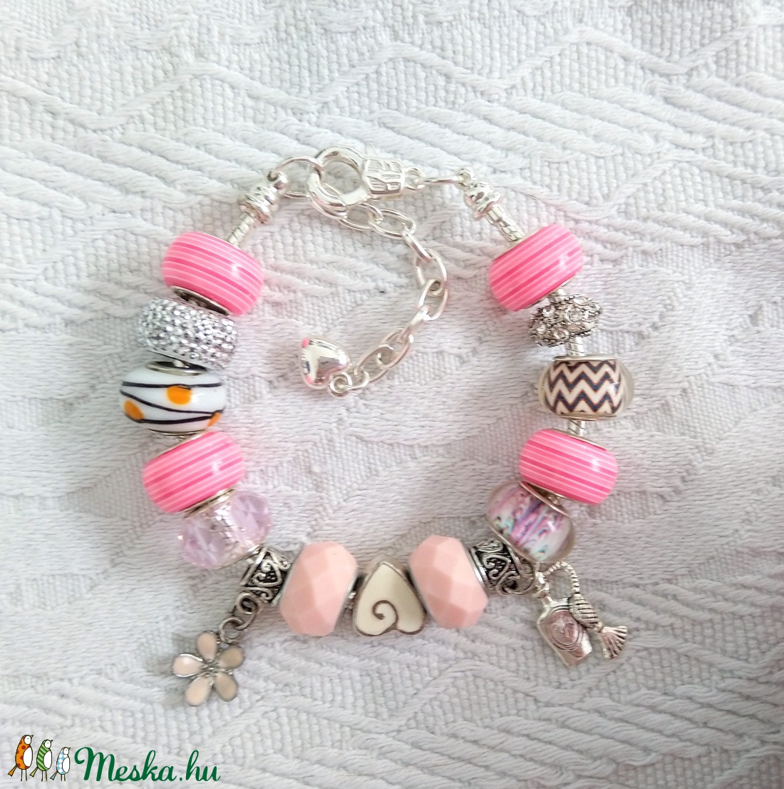 Csajos rózsaszín vidámság - Pandora stílusú charm karkötő - ékszer - karkötő - charm karkötő - Meska.hu Csajos rózsaszín vidámság - Pandora stílusú charm karkötő - ékszer - karkötő - charm karkötő - Meska.hu
