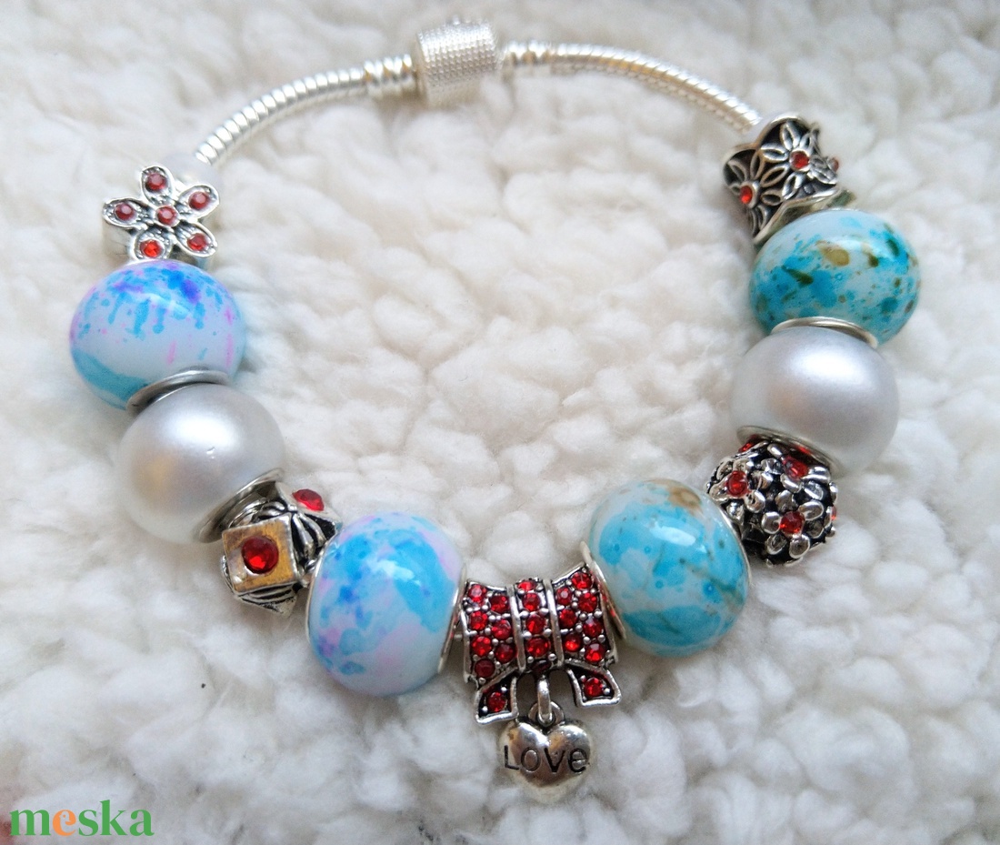 Piros és kék- Vidám színpompás Pandora stílusú charm karkötő - ékszer - karkötő - charm karkötő - Meska.hu Piros és kék- Vidám színpompás Pandora stílusú charm karkötő - ékszer - karkötő - charm karkötő - Meska.hu