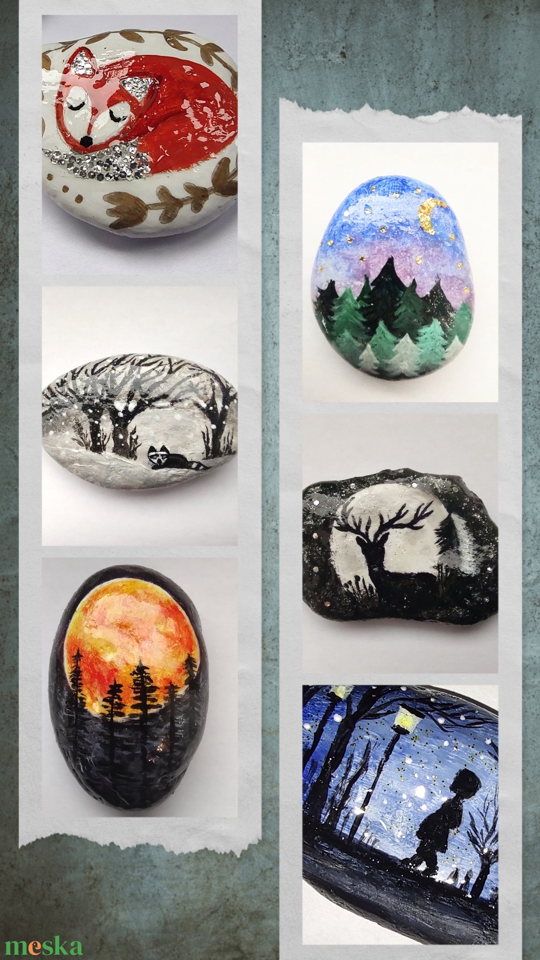 Kézzel festett gyerek sziluett a téli hóesésben - kavics - otthon & életmód - dekoráció - asztal és polc dekoráció - kavics & kő - Meska.hu