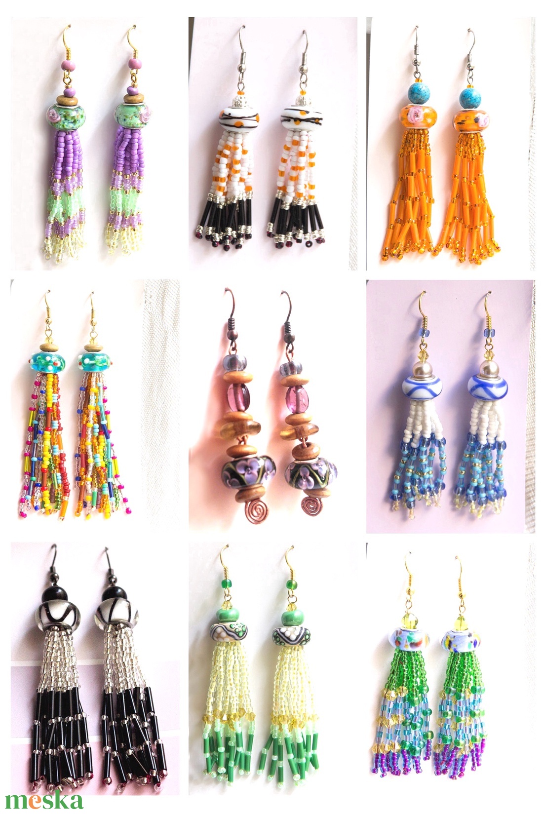 Narancs és málna fürtüs gyöngy fülbevaló  - ékszer - fülbevaló - rojtos fülbevaló - Meska.hu