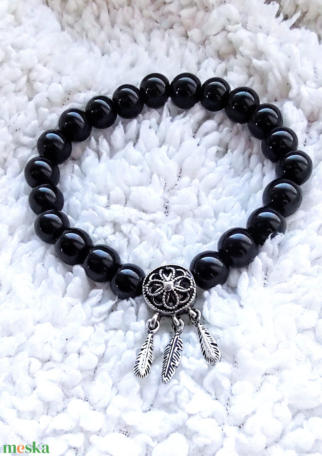 Ében fekete álomfogós karkötő  - Édes álom - álomfogó, álom csapda - ékszer - karkötő - charm karkötő - Meska.hu