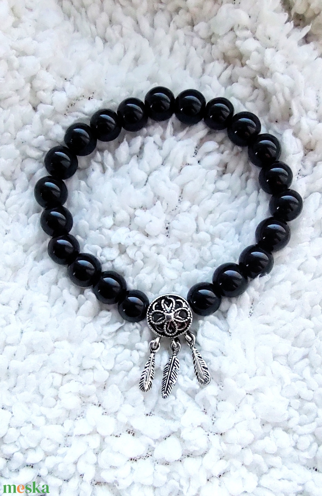 Ében fekete álomfogós karkötő  - Édes álom - álomfogó, álom csapda - ékszer - karkötő - charm karkötő - Meska.hu