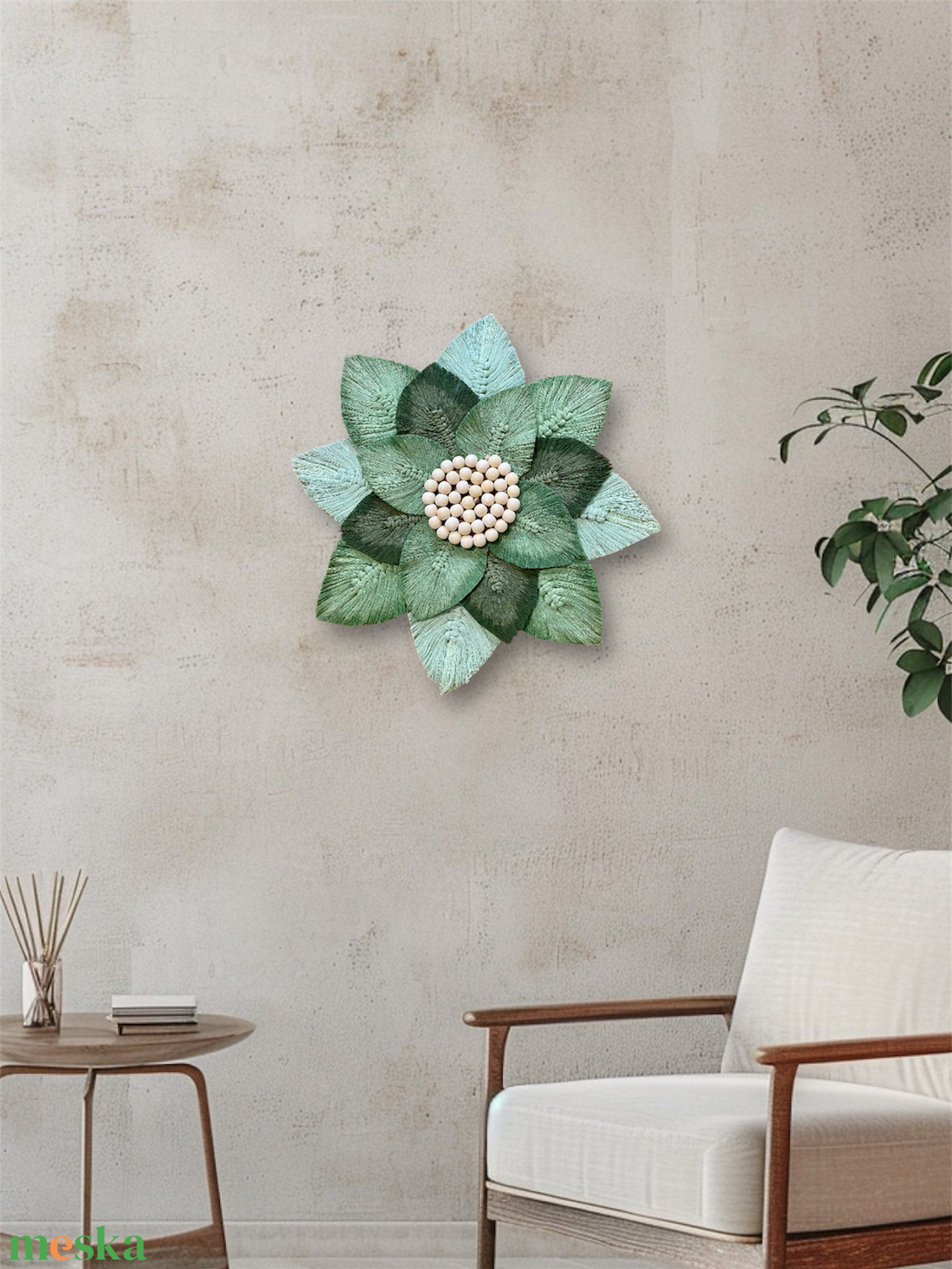 Makramé virág fali dekoráció, természetes anyagokból, föld színekben. Modern makramé fali dísz nappaliba, hálószobába   - otthon & életmód - dekoráció - fali és függő dekoráció - falra akasztható dekor - Meska.hu