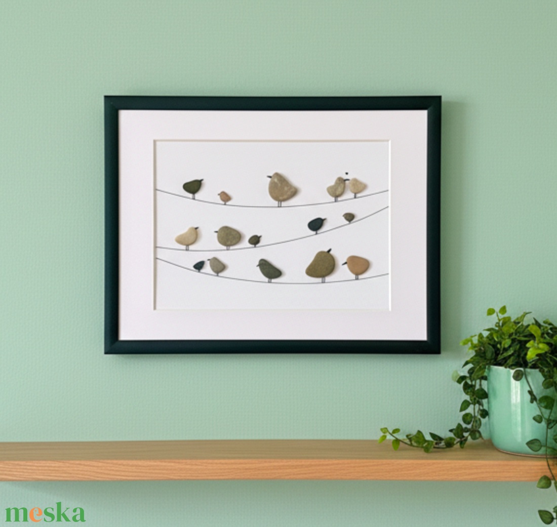 Madárka 15 KavicsMese kép fekete keretben - otthon & életmód - dekoráció - fali és függő dekoráció - falra akasztható dekor - Meska.hu