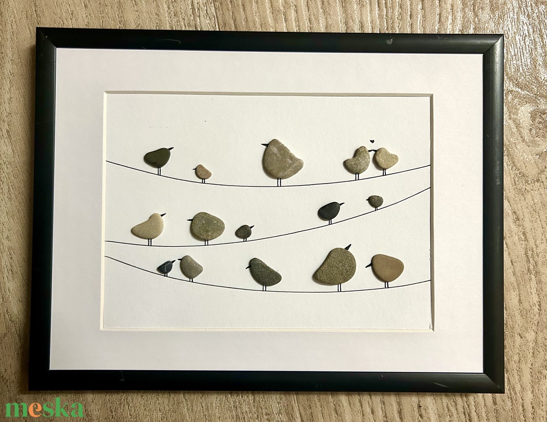 Madárka 15 KavicsMese kép fekete keretben - otthon & életmód - dekoráció - fali és függő dekoráció - falra akasztható dekor - Meska.hu