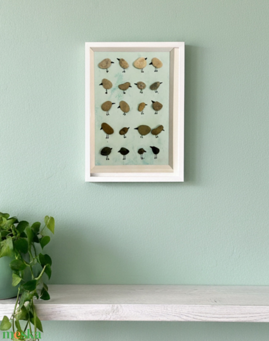 Madárkák KavicsMese kép keretben - otthon & életmód - dekoráció - fali és függő dekoráció - falra akasztható dekor - Meska.hu